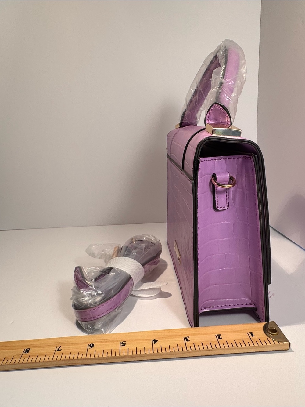 ALDO Lavender Croc Embossed Top Handle Crossbody Bag | New without tags - Picture 6 of 8